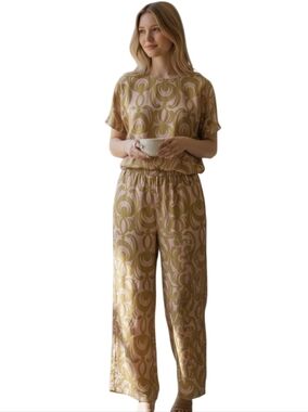 Worthington Pink and Olive Patterned Top And Wide Leg Pull On Pants